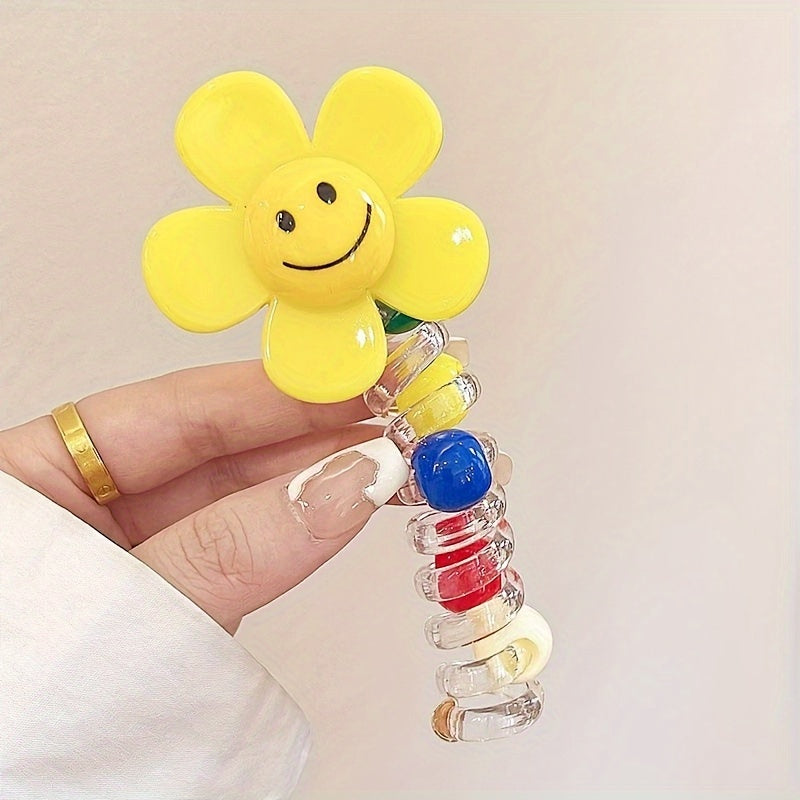 4pcs Sweet Sunflower Bubble Braid Hair Ties - Durable Smile Flower Phone Cord Hair Accessories