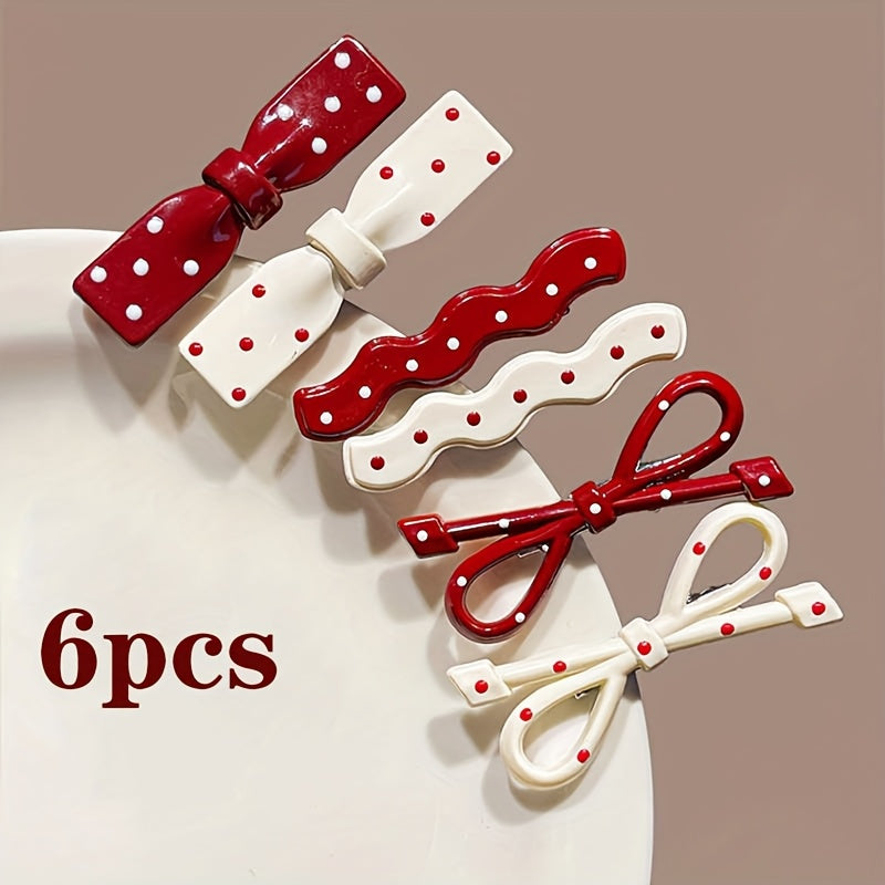 Cute Hairpin 6\u002F8pcs Retro Red Polka Dot Hairpin