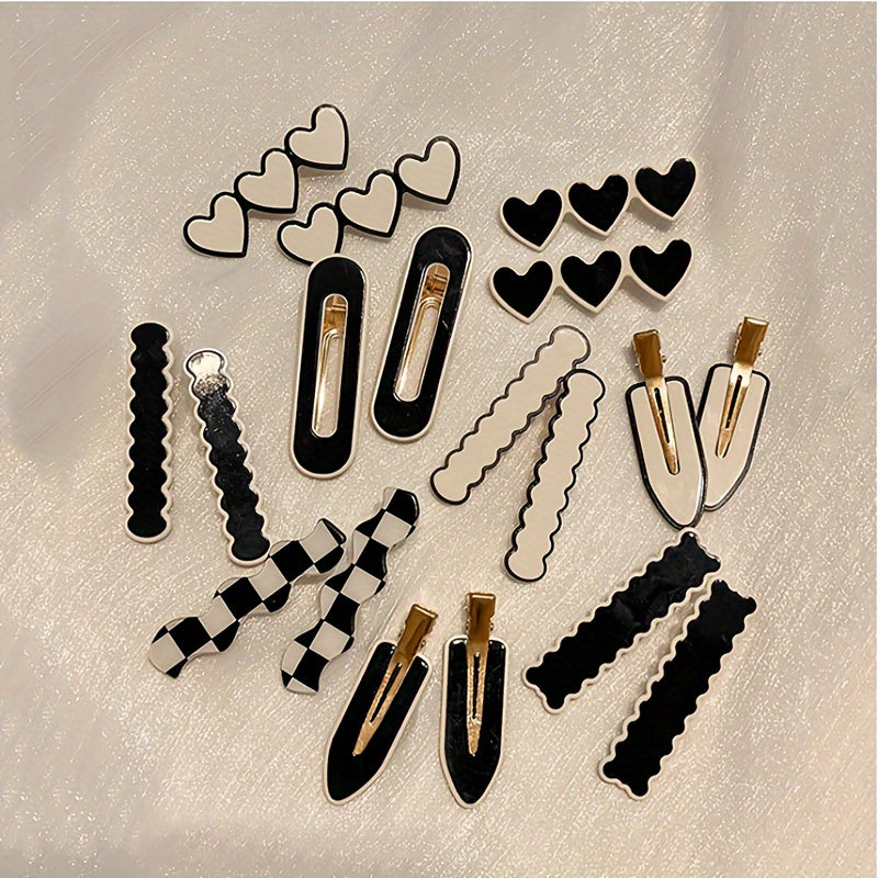 Chic Black & White Plaid Hair Clip - Seamless Acrylic Duckbill Barrette for Bangs Styling, Bangs Styling