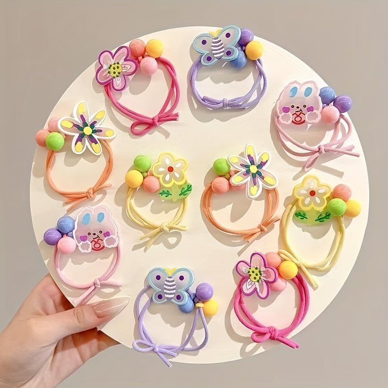 Bohemian Style Hair Tie Set - Colorful Rabbit and Flower Pattern