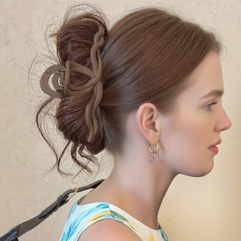 4pcs Wave Color Block Large Hair Clips with Shark Clip Design