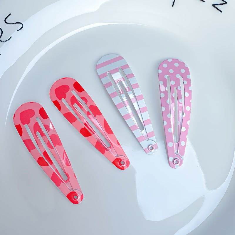 6pcs\u002Fset valentine's day simple sweet cute colorful hairpin Striped polka dot heart side clip hair accessories