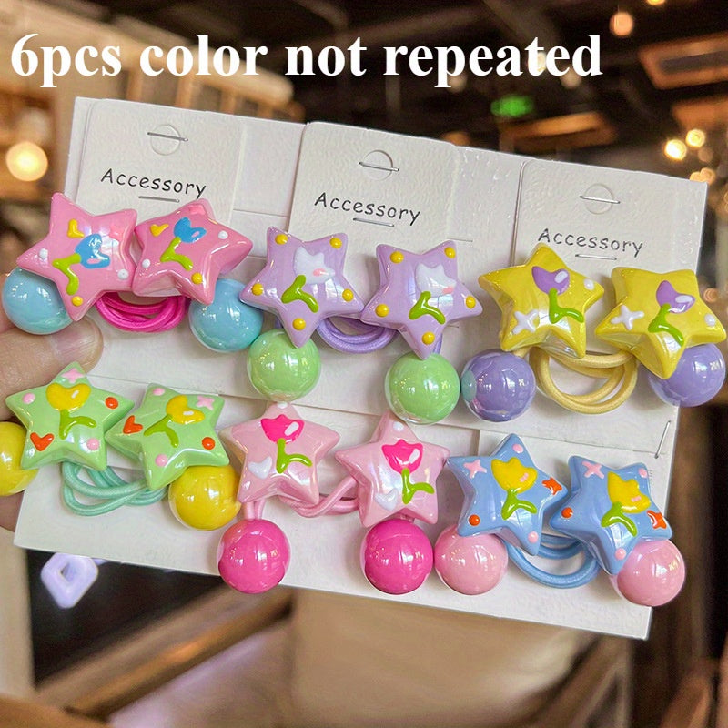 Cute Hair Tie 6pcs Y2K Sweet Cute Hair Tie | Five-pointed Star Bead