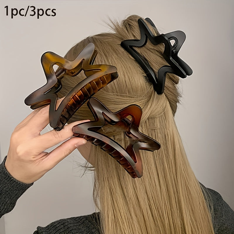 Elegant Hair Claw Clip 3pcs-1pc Elegant Matte Five-Star Hair Claw Clip
