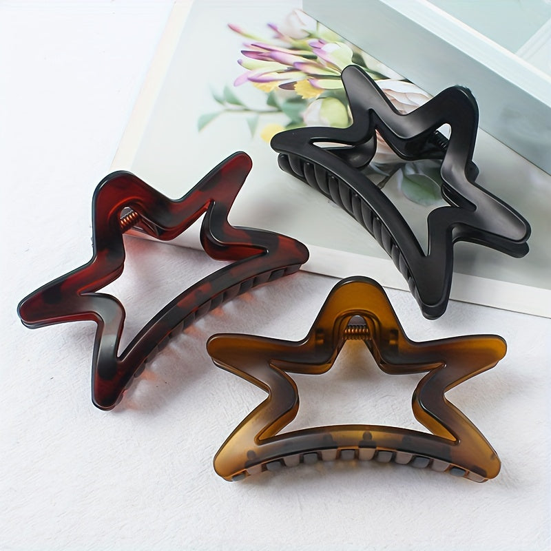 Elegant Hair Claw Clip 3pcs-1pc Elegant Matte Five-Star Hair Claw Clip