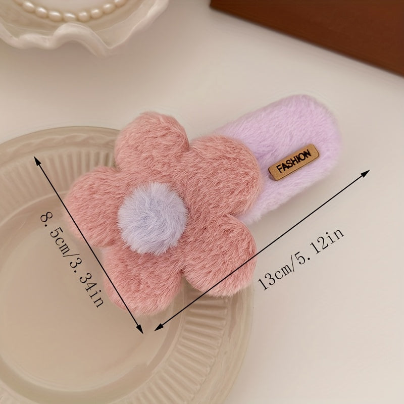 Fluffy Flower Hair Clips for Girls, Dressy Sweet Style Knit Fabric Hair Accessories