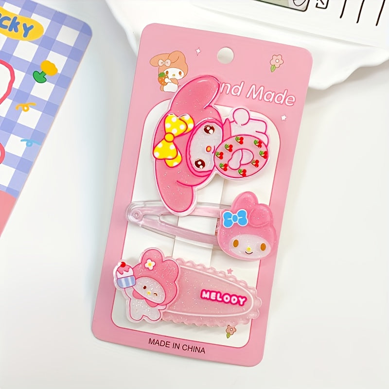 Cute Sanrio Hairpin 3pcs\u002Fset Sanrio Cute Cartoon Hairpin | Cute Hair Tidy Clip Stylish Hair Tie, Holiday Gift