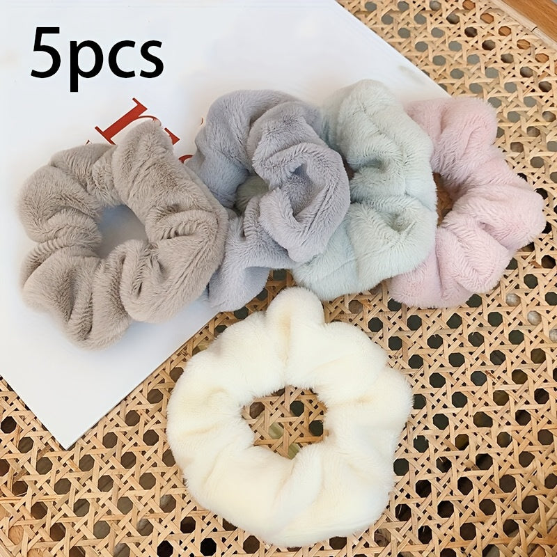 5\u002F8pcs Autumn and Winter Style Plush Large Intestine Hair Ring Simple and Versatile Hair Ring That Does Not Damage Hair