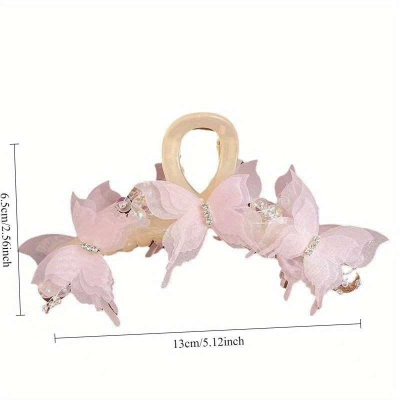 1piece of Women's large butterfly bead hair clip, available in pink\u002F white\u002F blue colors