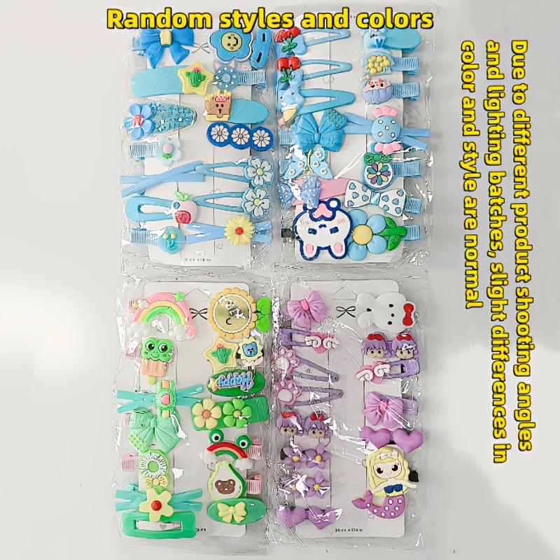 14pcs Cute Sweet Girl Fashion Hair Clips Set, Assorted Styles, Non-Damaging Resin Hair Grips