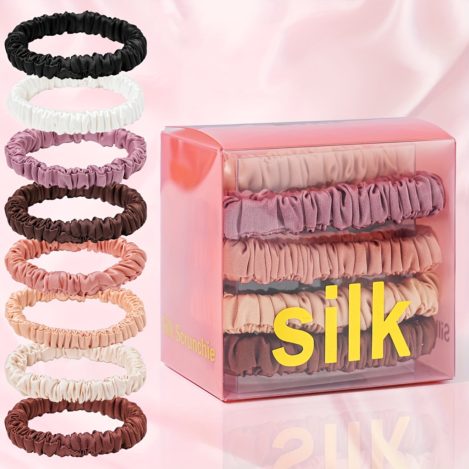 8pcs Satin Silky Hair Tie Elastic Scrunchie Ponytail Hair Rope Simple Style Solid Color Hair Tie Hair Accessories for Women Hair Rope Accessories Set