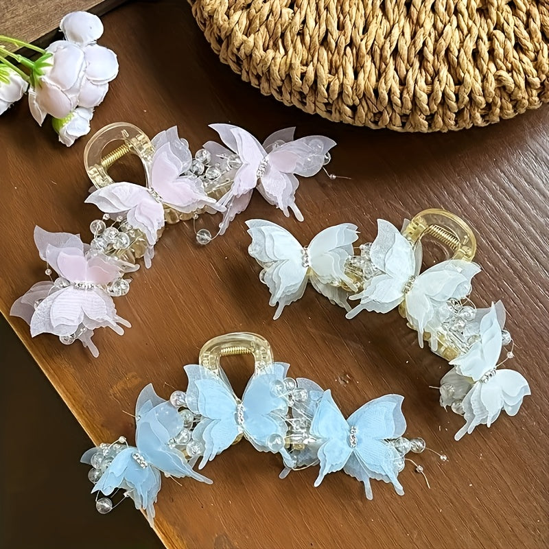 1piece of Women's large butterfly bead hair clip, available in pink\u002F white\u002F blue colors