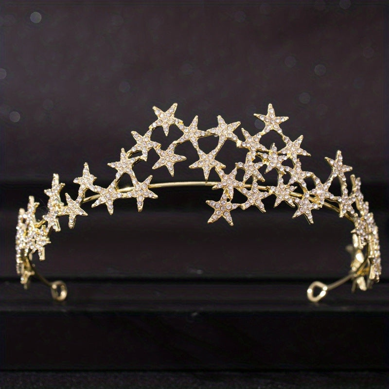 Sparkling Star Crown Headband - Elegant Bridal Wedding Hair Accessory with Intricate Star Design