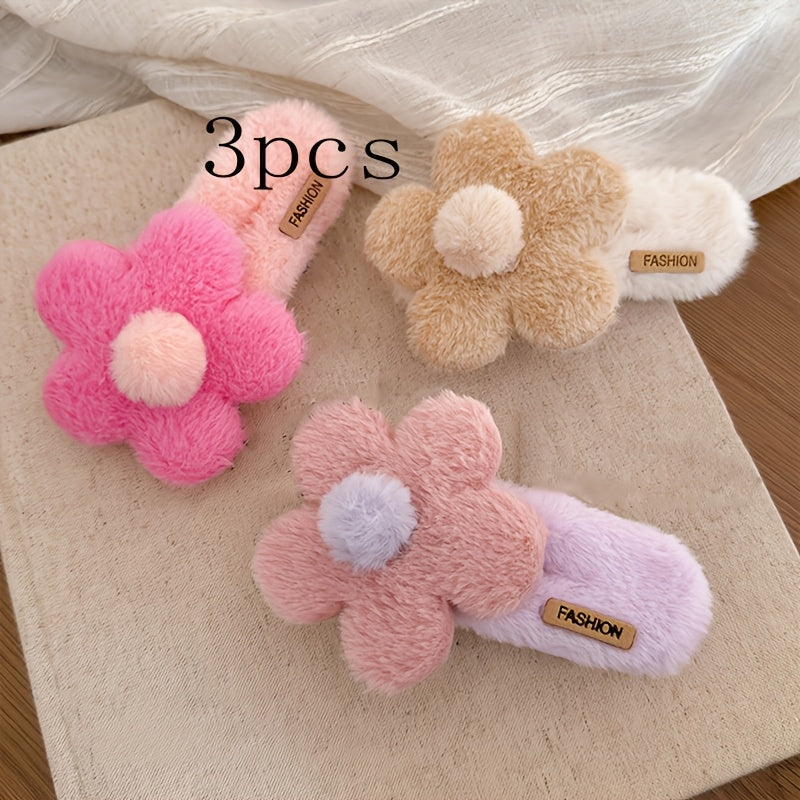 Fluffy Flower Hair Clips for Girls, Dressy Sweet Style Knit Fabric Hair Accessories