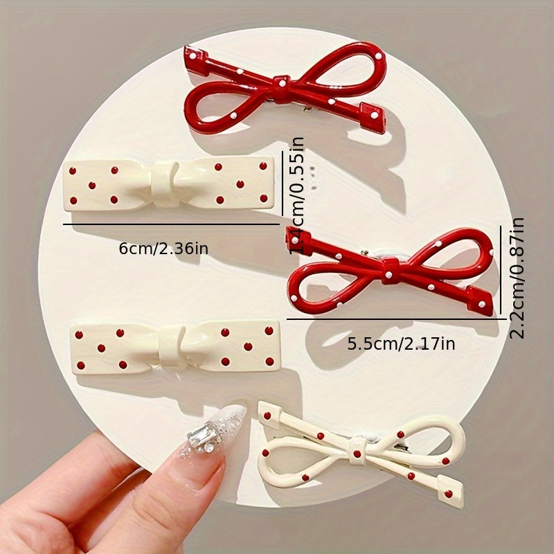 Cute Hairpin 6\u002F8pcs Retro Red Polka Dot Hairpin
