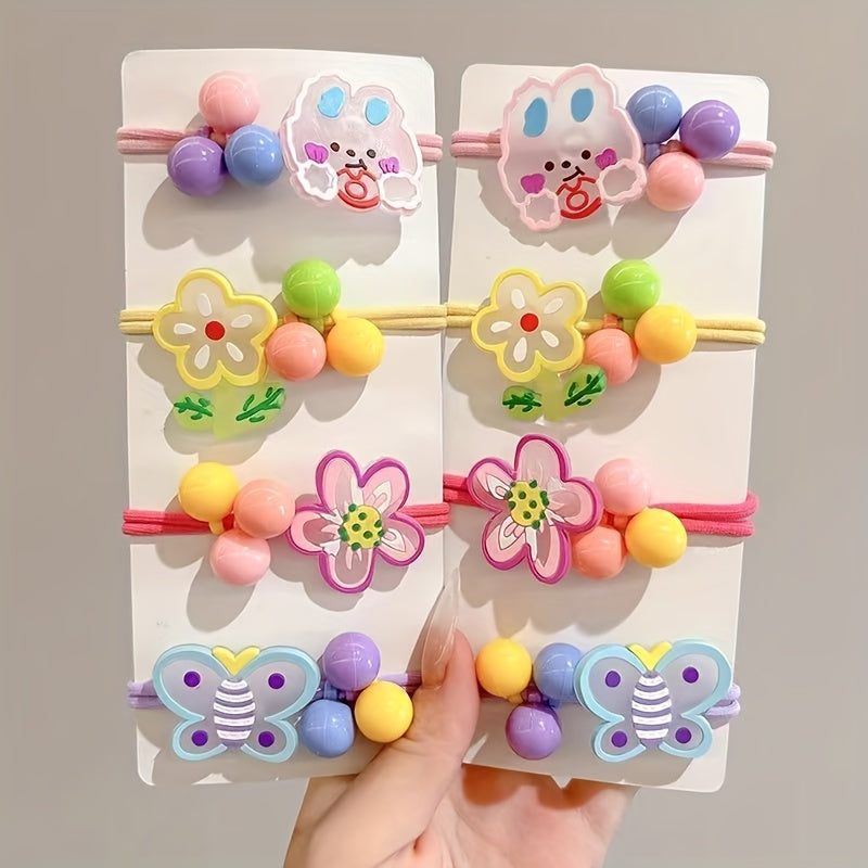 Bohemian Style Hair Tie Set - Colorful Rabbit and Flower Pattern