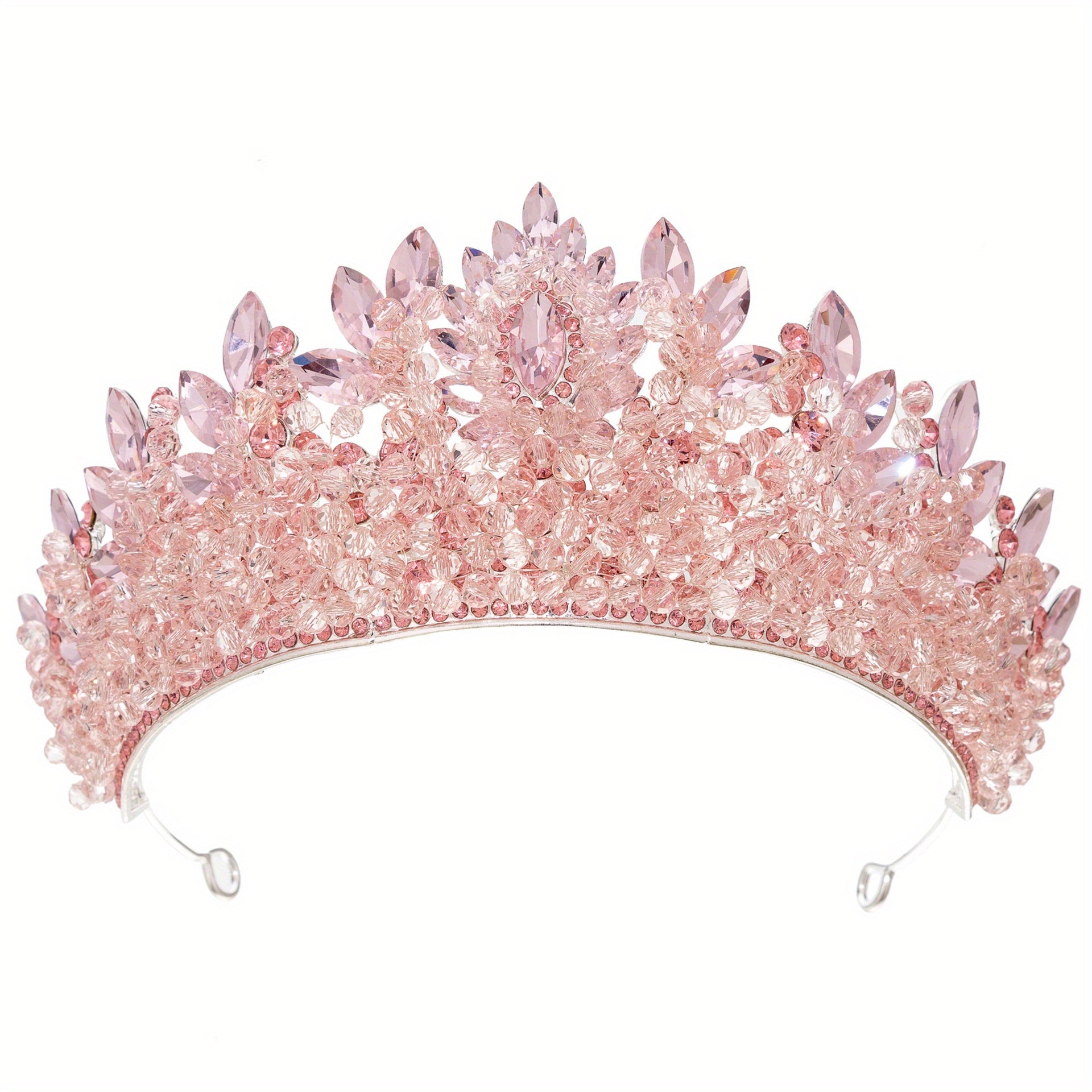 Elegant Rhinestone Bridal Crown - Sparkling Pink Wedding Headband with Floral Design