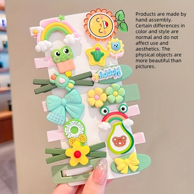 14pcs Cute Sweet Girl Fashion Hair Clips Set, Assorted Styles, Non-Damaging Resin Hair Grips