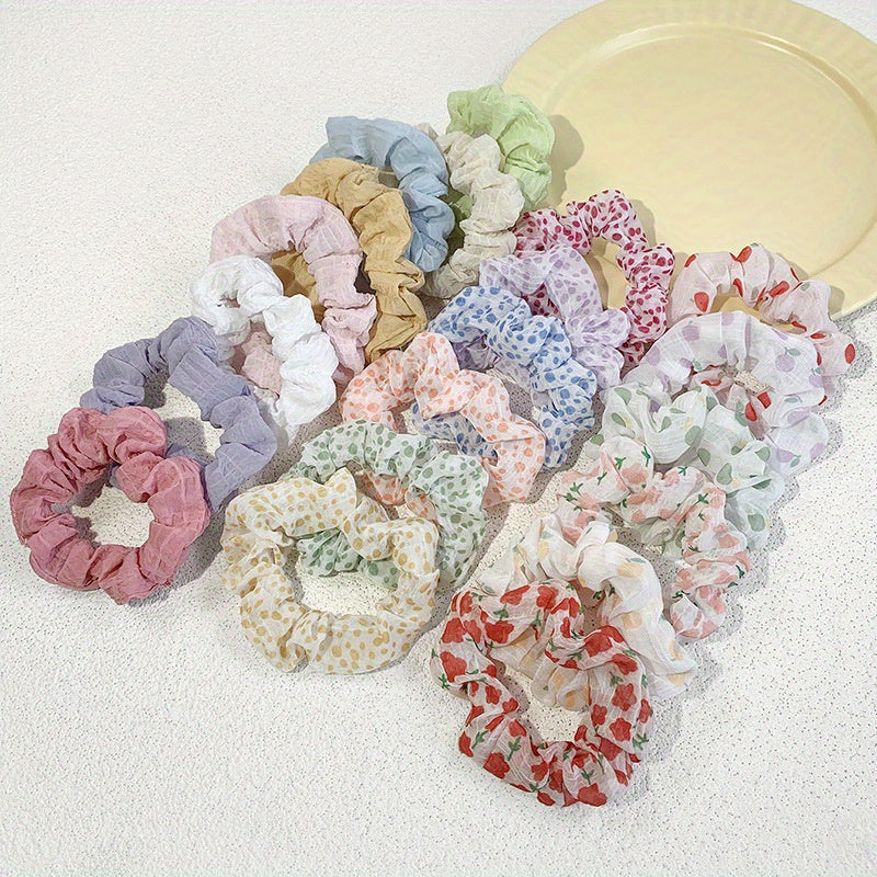 10pcs Floral Scrunchies Hair Ties - Soft Elastic Hair Bands with Assorted Pastel & Vibrant Flower Patterns