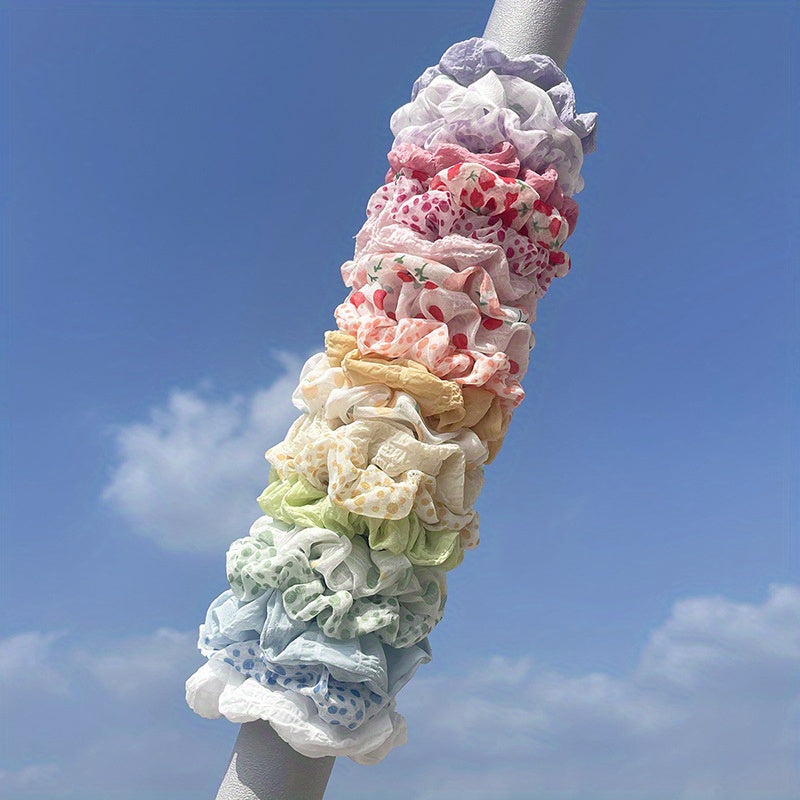 10pcs Floral Scrunchies Hair Ties - Soft Elastic Hair Bands with Assorted Pastel & Vibrant Flower Patterns