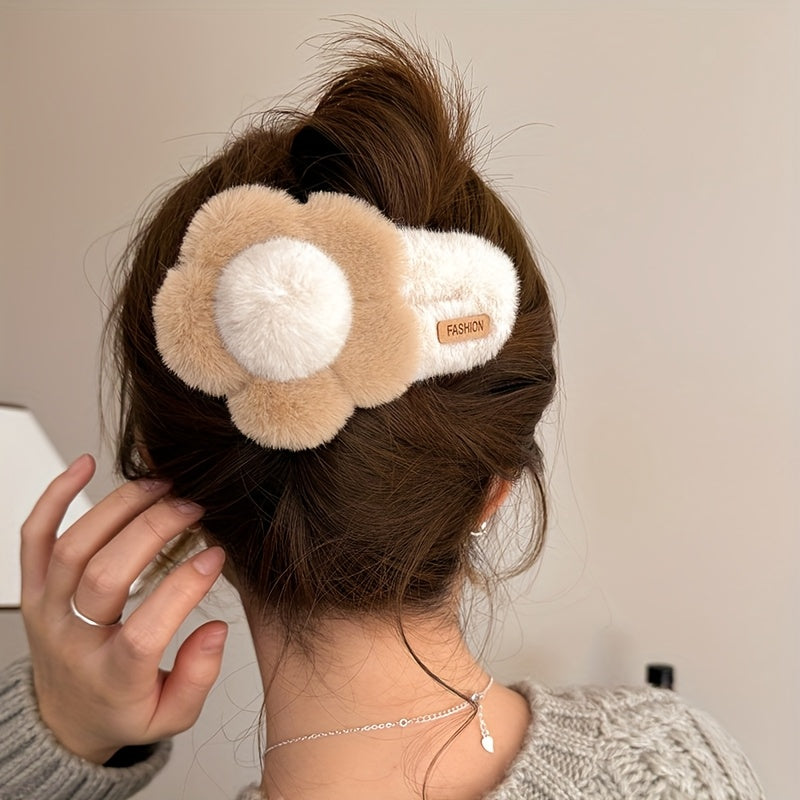 Fluffy Flower Hair Clips for Girls, Dressy Sweet Style Knit Fabric Hair Accessories