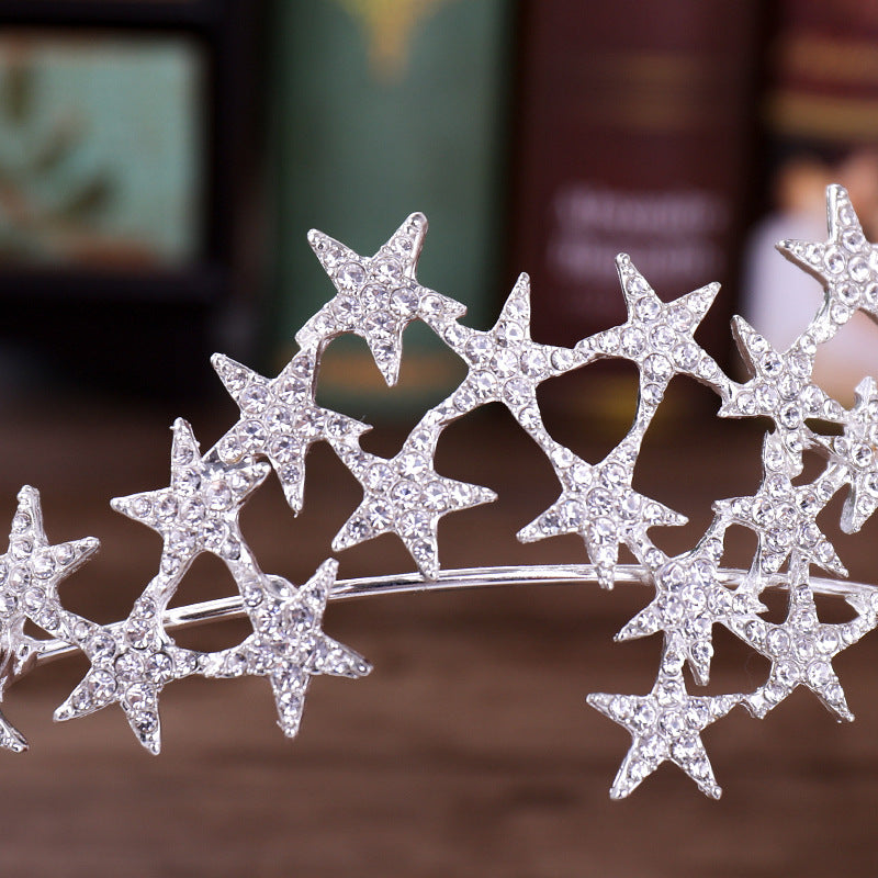 Sparkling Star Crown Headband - Elegant Bridal Wedding Hair Accessory with Intricate Star Design