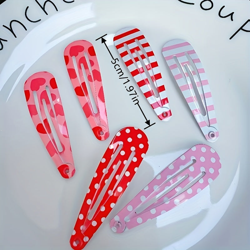 6pcs\u002Fset valentine's day simple sweet cute colorful hairpin Striped polka dot heart side clip hair accessories