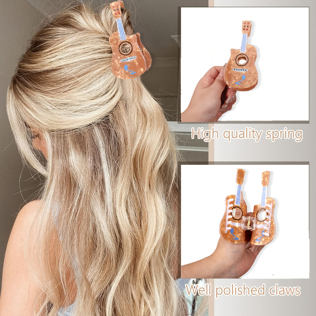 1pc AYLHFO Large Guitar-Shaped Hair Clip - Non-Slip Grip, Purple\u002FBlue\u002F