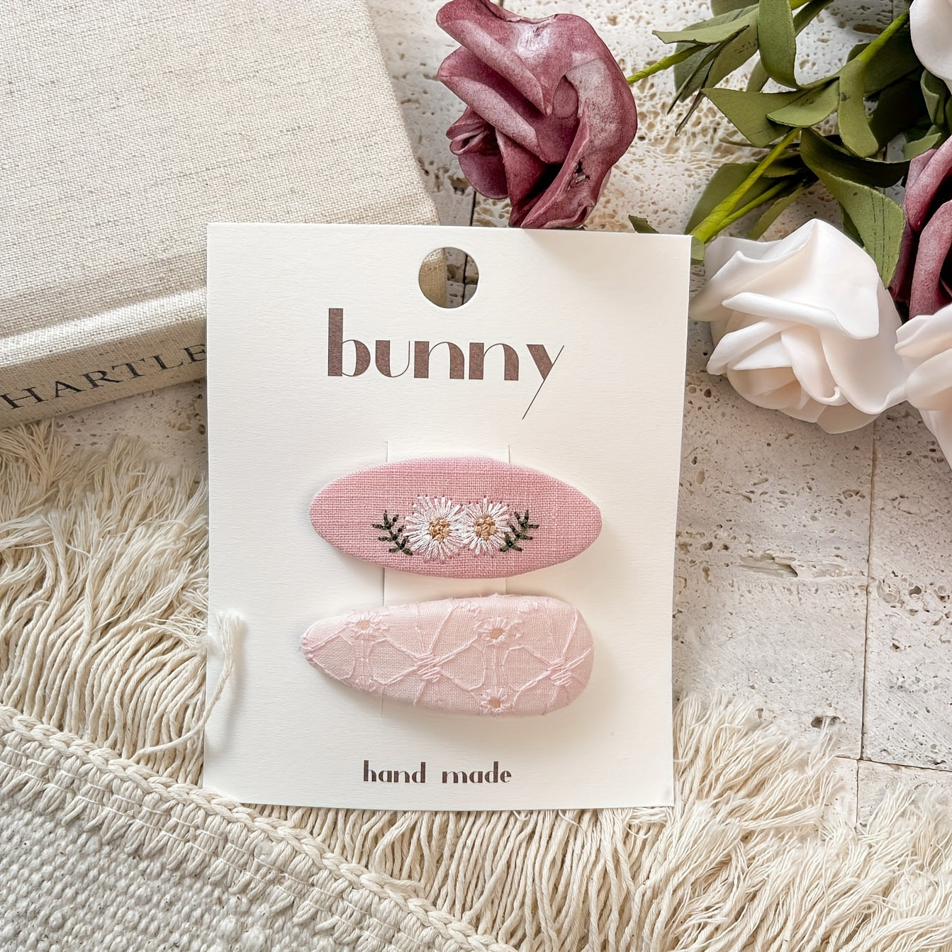 2pcs Pink Retro Embroidery Flower Hairpin Headwear For Girls