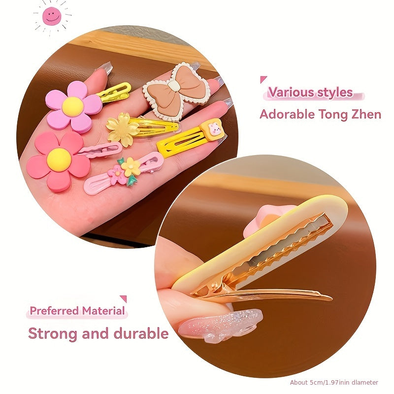 14pcs Cute Sweet Lady Hair Accessories Set, Assorted Resin Hair Clips, Non-Slip Mini Barrettes