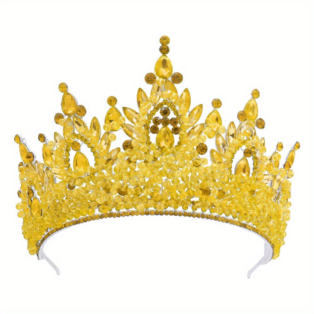 Oversized Bridal Crowns, Red, Pink and Green Wedding Tiara with Gemstone Embellishments