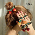 3pcs Adorable Cherry-Shaped Hair Ties for girls - Vibrant Red with Green Polka Dot Ribbon
