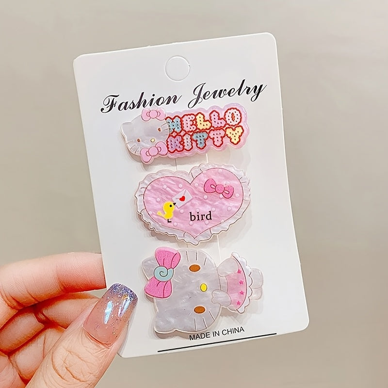 Adorable Set of 3 Sanrio Hair Clips Featuring Cartoon Characters Kuromi, for Hello Kitty