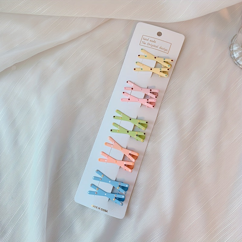 10-Pack Cute Minimalist Resin Hair Clips, Cartoon Font Shape, Solid Color Side Duckbill Clips