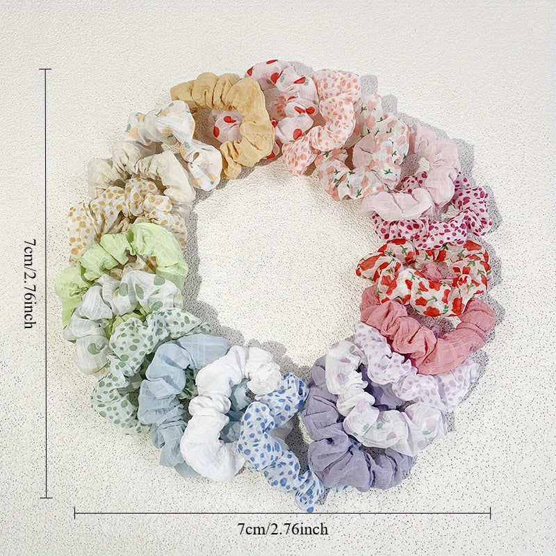 10pcs Floral Scrunchies Hair Ties - Soft Elastic Hair Bands with Assorted Pastel & Vibrant Flower Patterns
