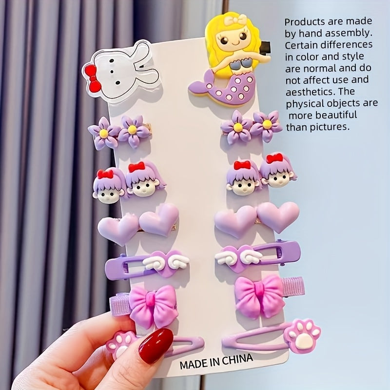 14pcs Cute Sweet Girl Fashion Hair Clips Set, Assorted Styles, Non-Damaging Resin Hair Grips
