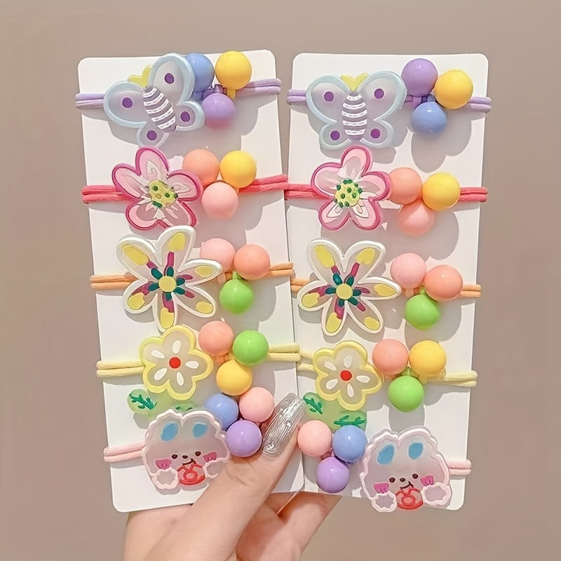 Bohemian Style Hair Tie Set - Colorful Rabbit and Flower Pattern