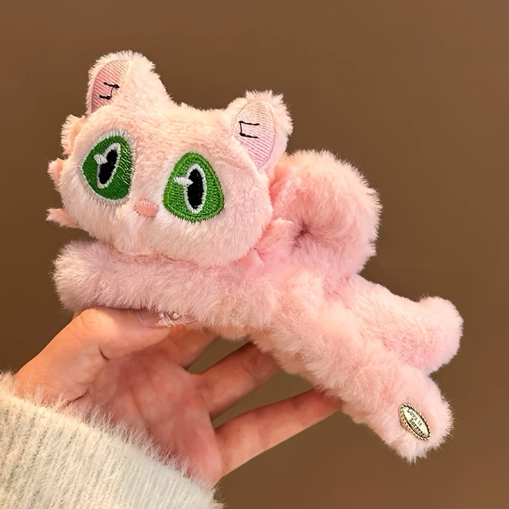 Cute 3D Cat Claw Hair Clip - Large Shark Clip with Expressive Eyes, Secure Hold for Women'S Updos