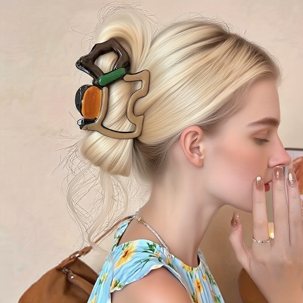 4pcs Wave Color Block Large Hair Clips with Shark Clip Design