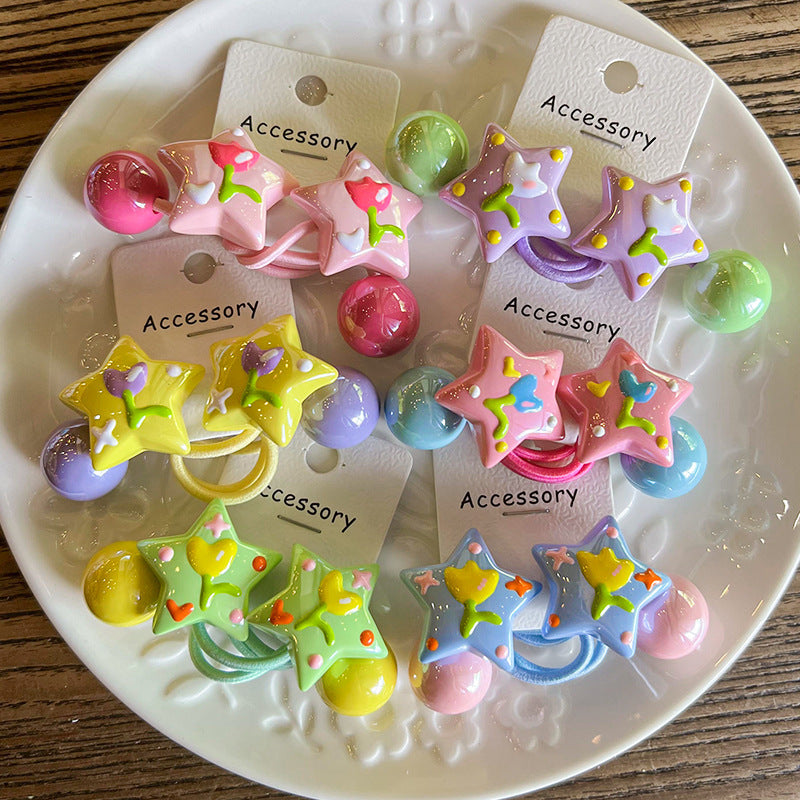 Cute Hair Tie 6pcs Y2K Sweet Cute Hair Tie | Five-pointed Star Bead