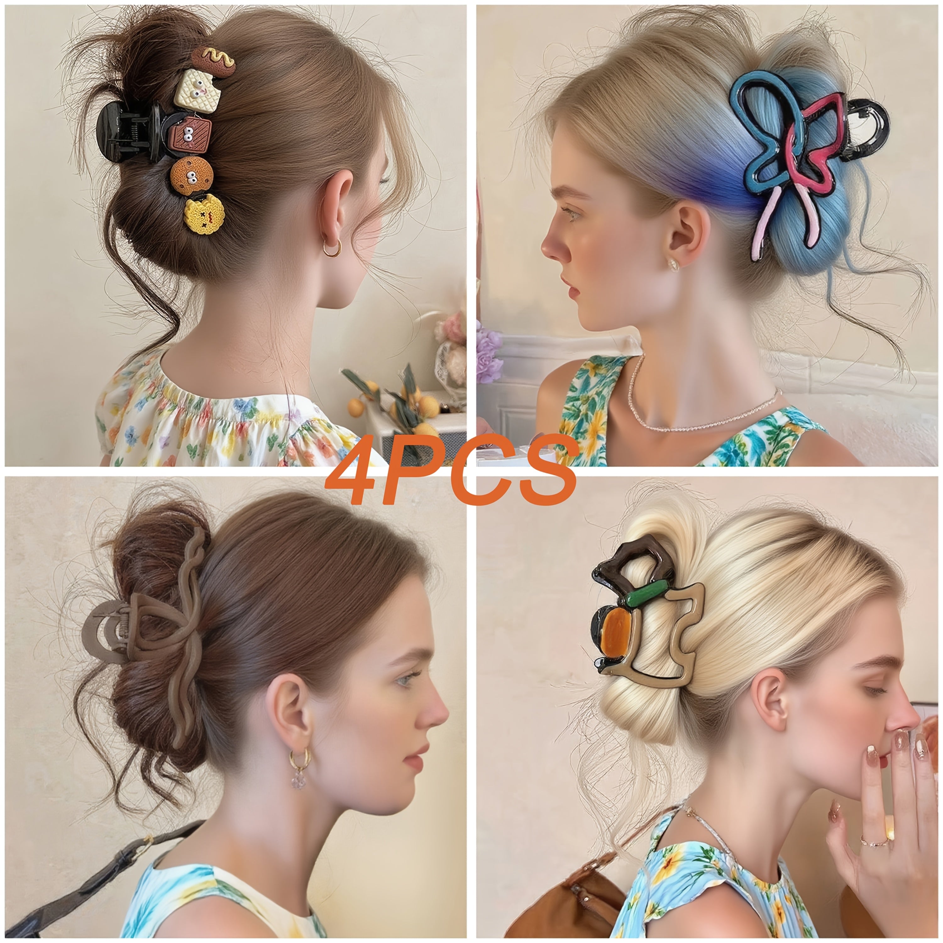 4pcs Wave Color Block Large Hair Clips with Shark Clip Design