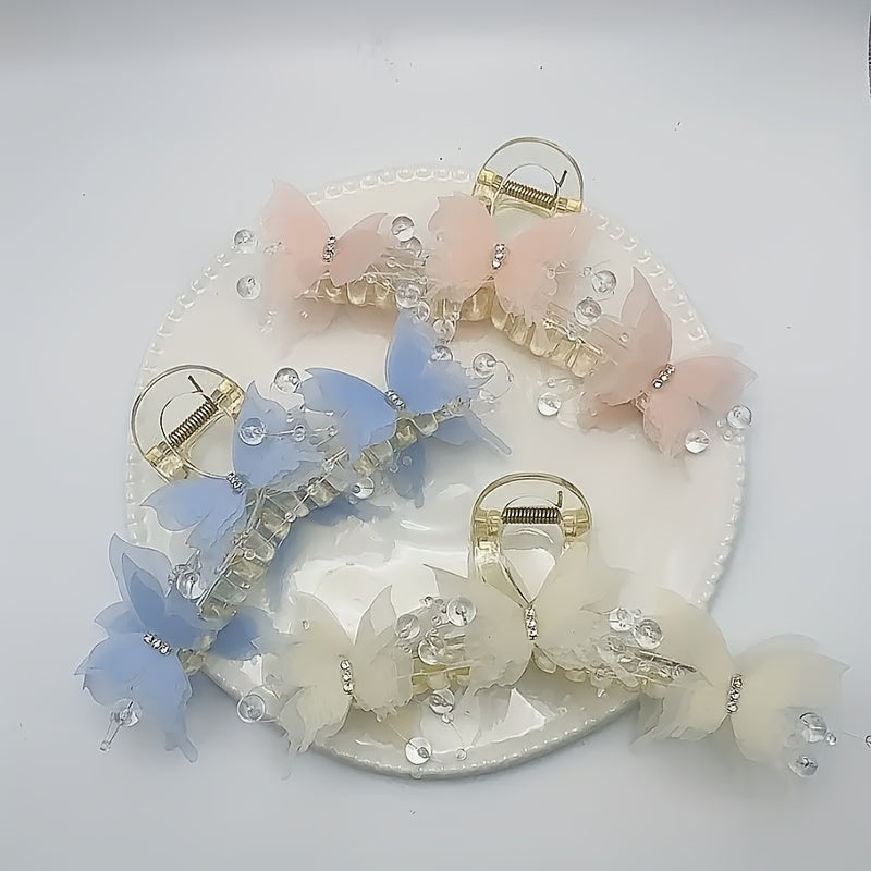 1piece of Women's large butterfly bead hair clip, available in pink\u002F white\u002F blue colors