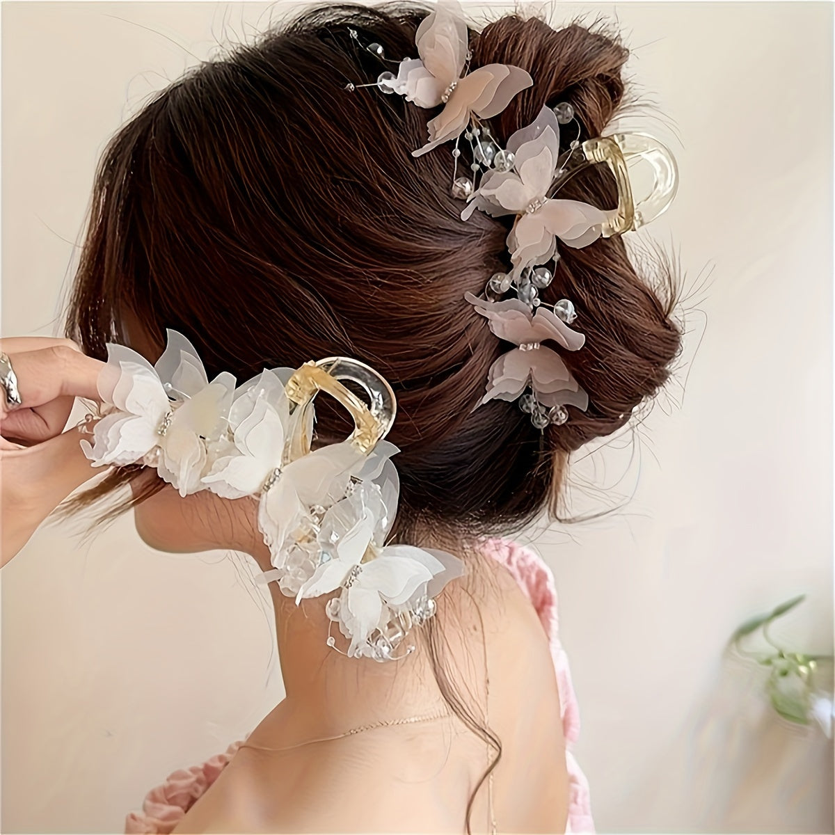 2pcs Chic Butterfly Hair Claw Clip - Elegant Resin Ponytail Holder for Women and, Cute Bow Design