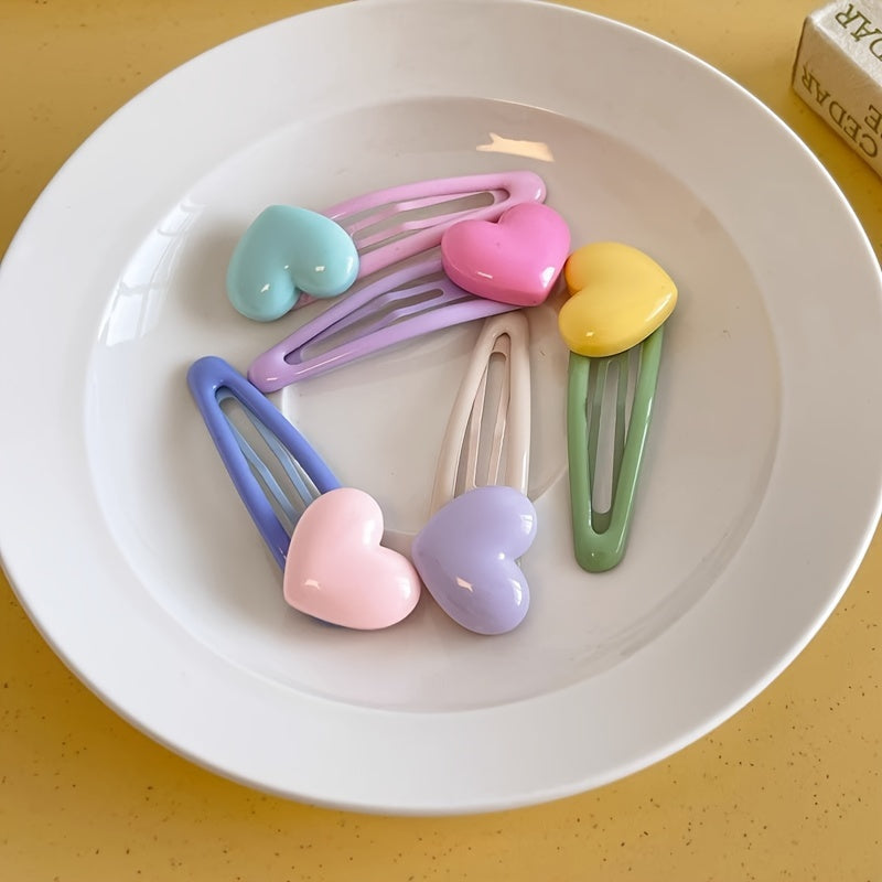 10pcs\u002F5pcs Macaron Heart Hair Clips - Candy-Colored Pastel Hairpins with Secure Hold for Bangs & Loose Strands