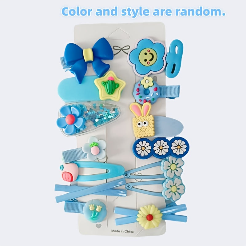 14pcs Cute Sweet Girl Fashion Hair Clips Set, Assorted Styles, Non-Damaging Resin Hair Grips