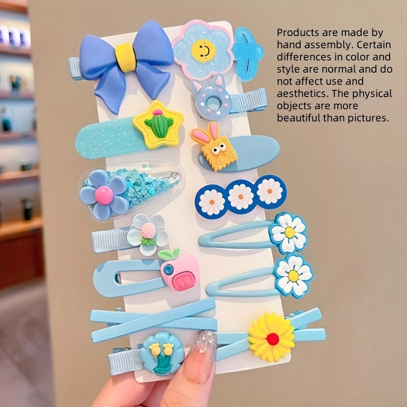 14pcs Cute Sweet Girl Fashion Hair Clips Set, Assorted Styles, Non-Damaging Resin Hair Grips