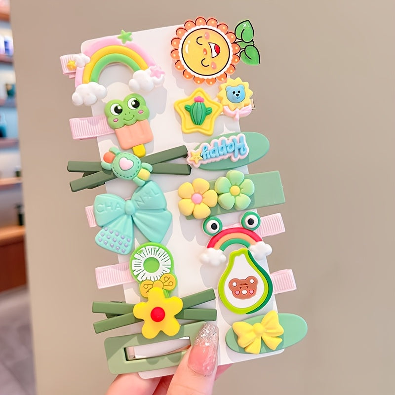 14pcs Cute Sweet Girl Fashion Hair Clips Set, Assorted Styles, Non-Damaging Resin Hair Grips
