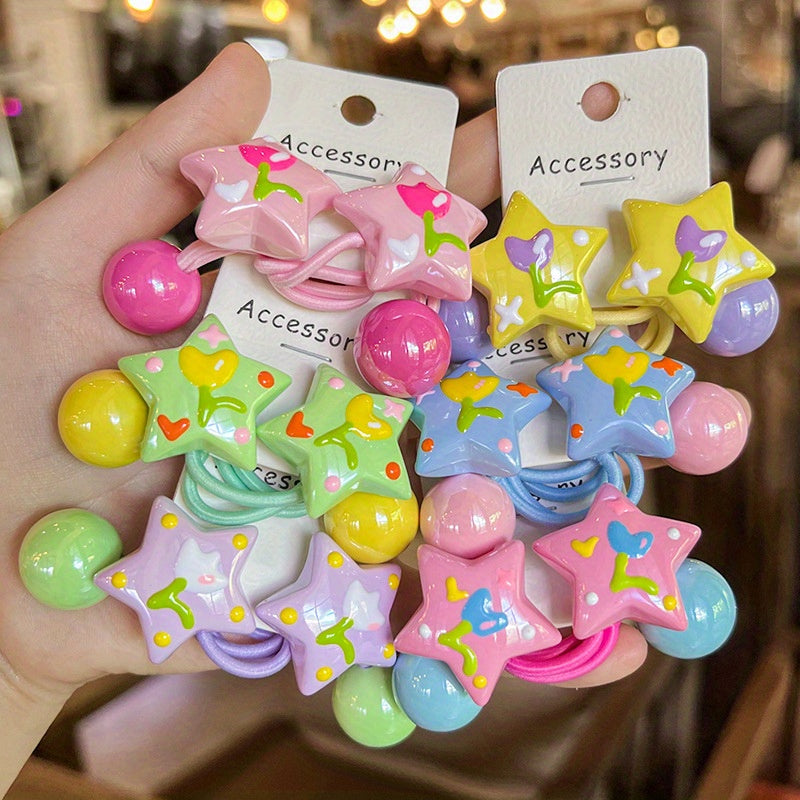 Cute Hair Tie 6pcs Y2K Sweet Cute Hair Tie | Five-pointed Star Bead