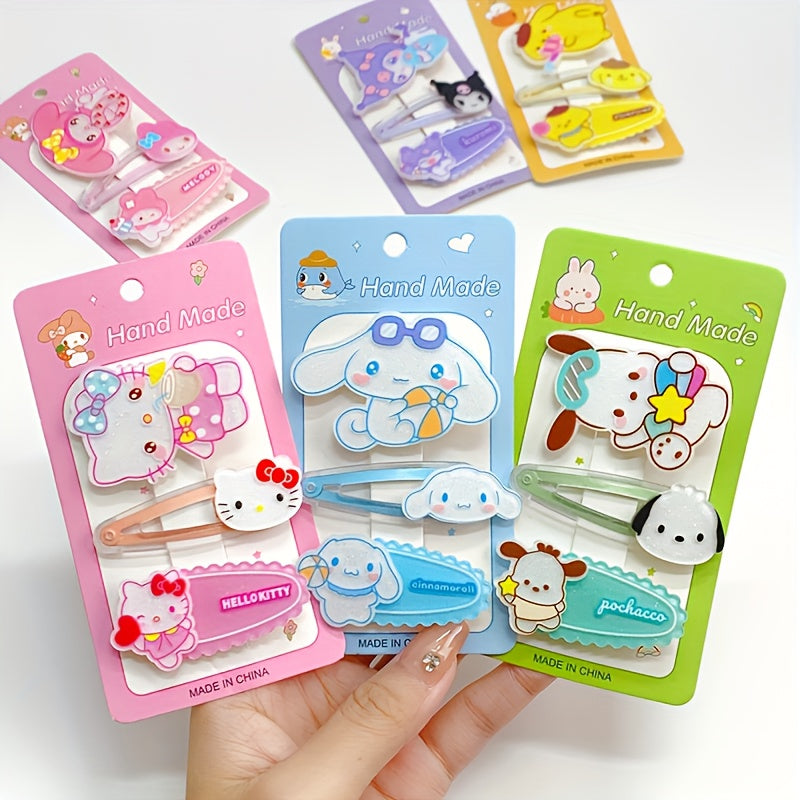 Cute Sanrio Hairpin 3pcs\u002Fset Sanrio Cute Cartoon Hairpin | Cute Hair Tidy Clip Stylish Hair Tie, Holiday Gift