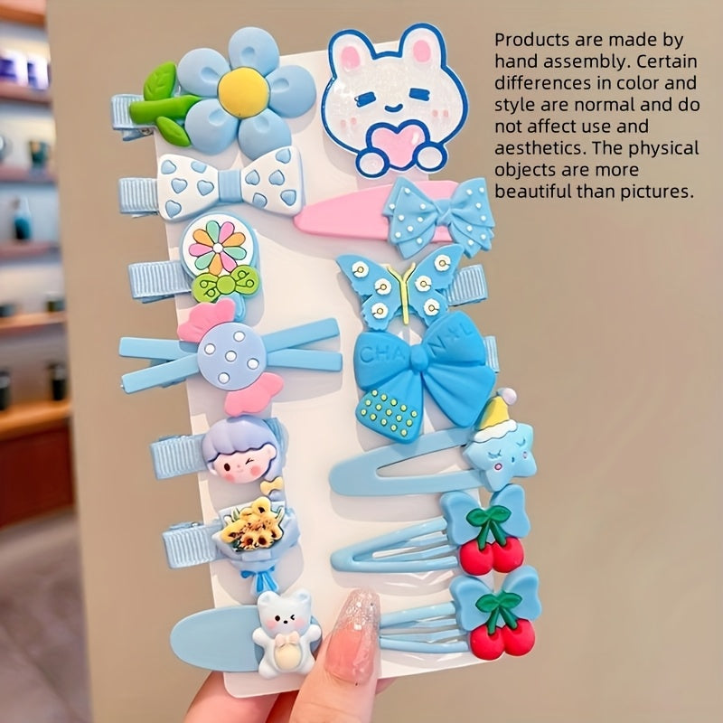 14pcs Cute Sweet Girl Fashion Hair Clips Set, Assorted Styles, Non-Damaging Resin Hair Grips